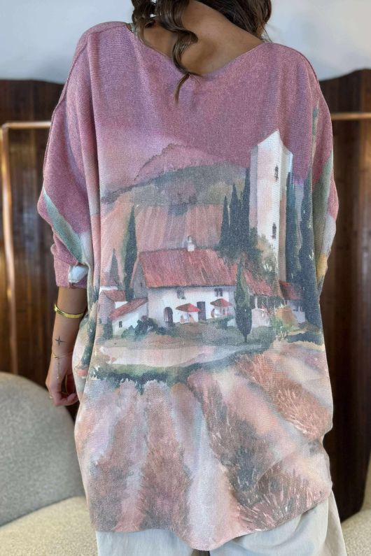 Made in Italy Astral Oversized Knit Top Tuscan Rose /12 =